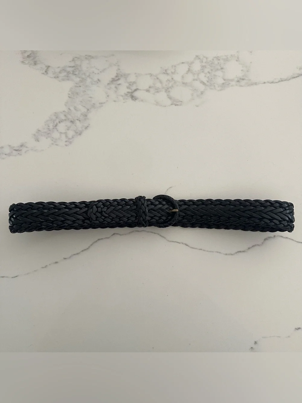 Vintage Cole Haan Braided Leather Belt with Round Covered Buckle Black 28 / S